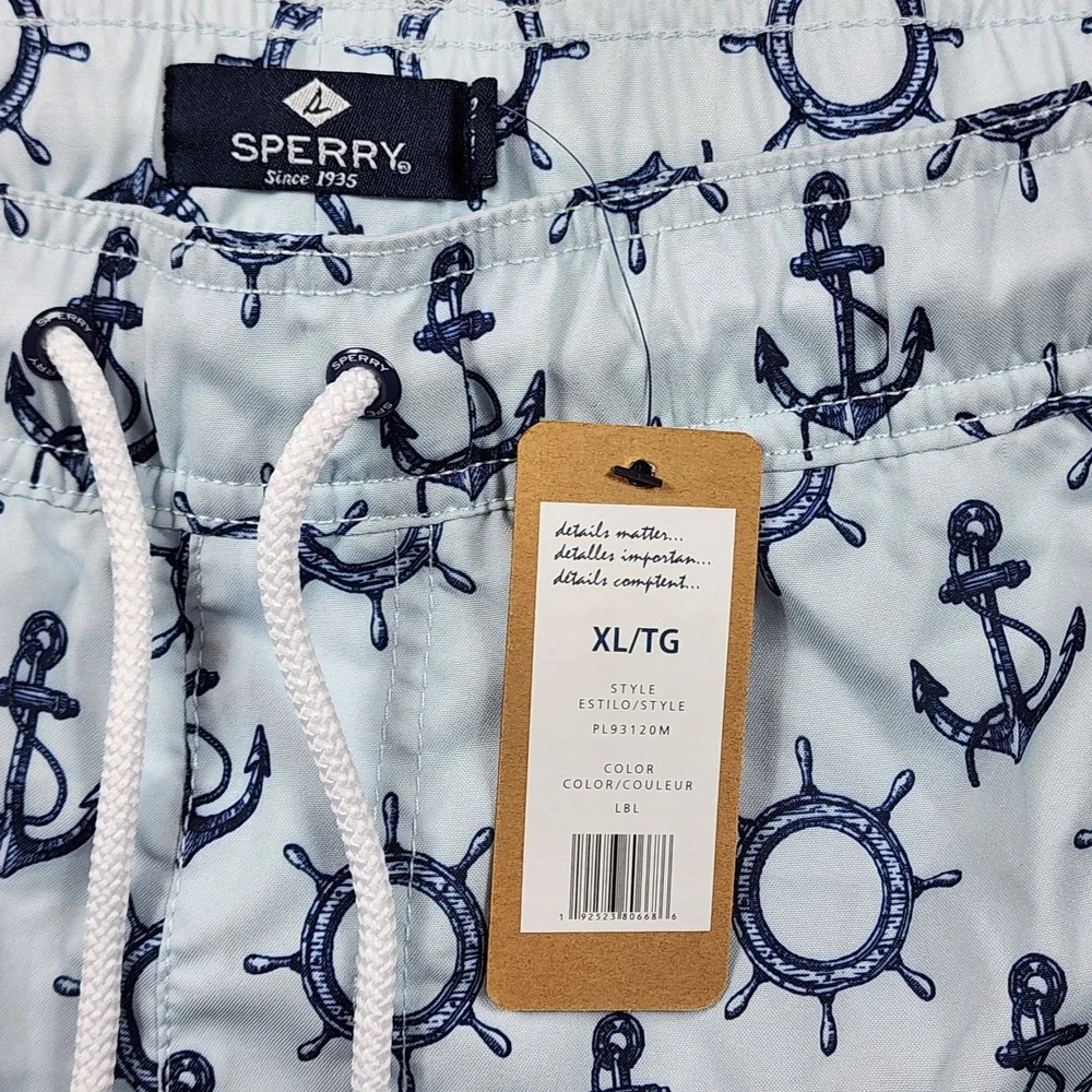 Sperry Mens Swim Trunks Blue Anchor Ship Wheel Nautical Board Shorts XL PL93120M